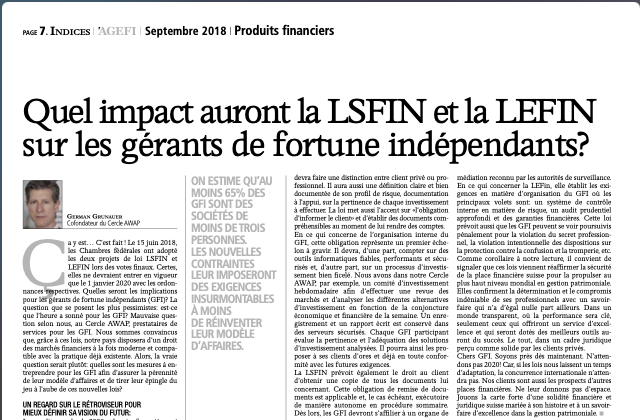 Lire la suite à propos de l’article Quels impacts auront la LSFIN et la LEFIN sur les gérants de fortune indépendants?